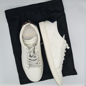 SAINT LAURENT  white leather LIPS CLASSIC COURT Sneakers Shoes Sz 42.5